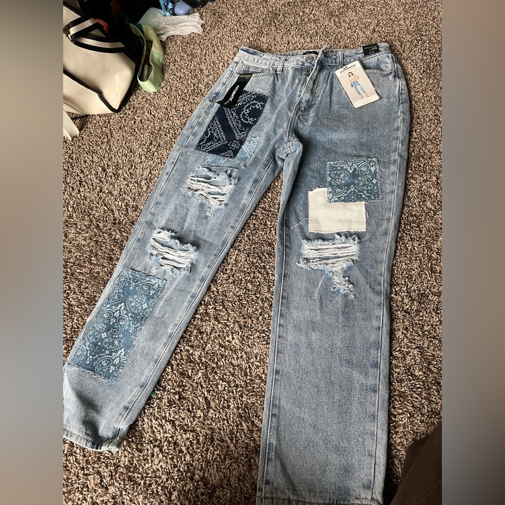 New with tags size 29 patchwork straight leg simple society jeans